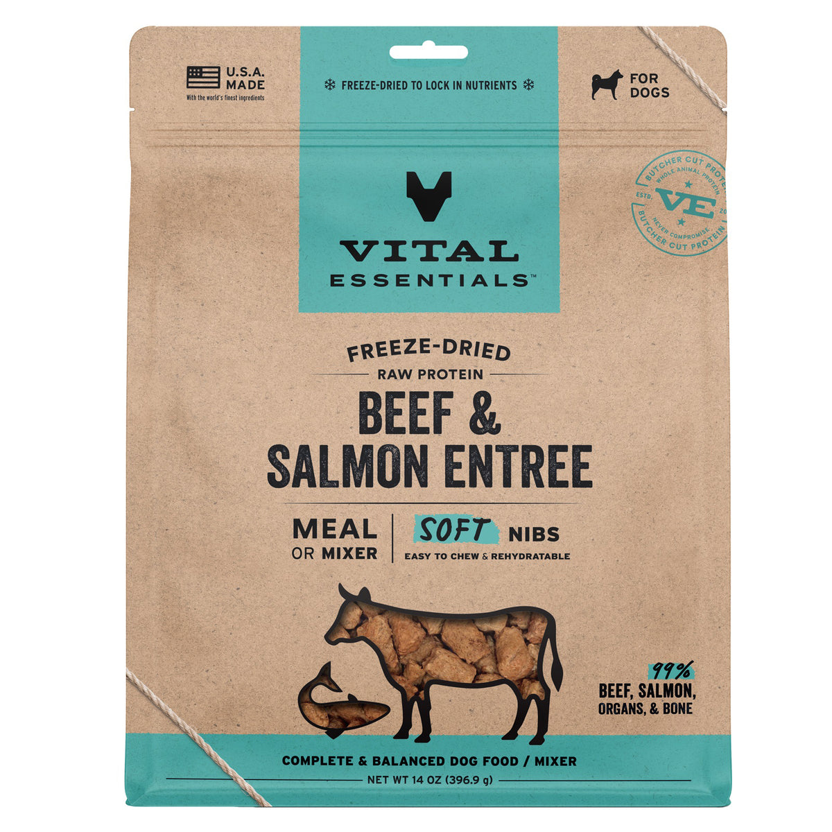 Vital Essentials Freeze-Dried Raw Beef & Salmon Entree & Mixer Dog Food Soft Nibs, 14 oz