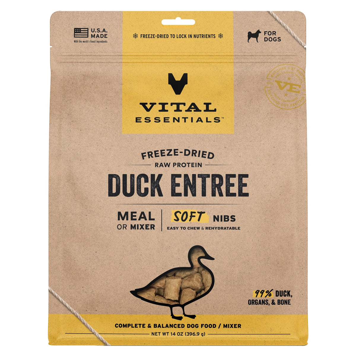 Vital Essentials Freeze-Dried Raw Duck Entree & Mixer Dog Food Soft Nibs, 14 oz