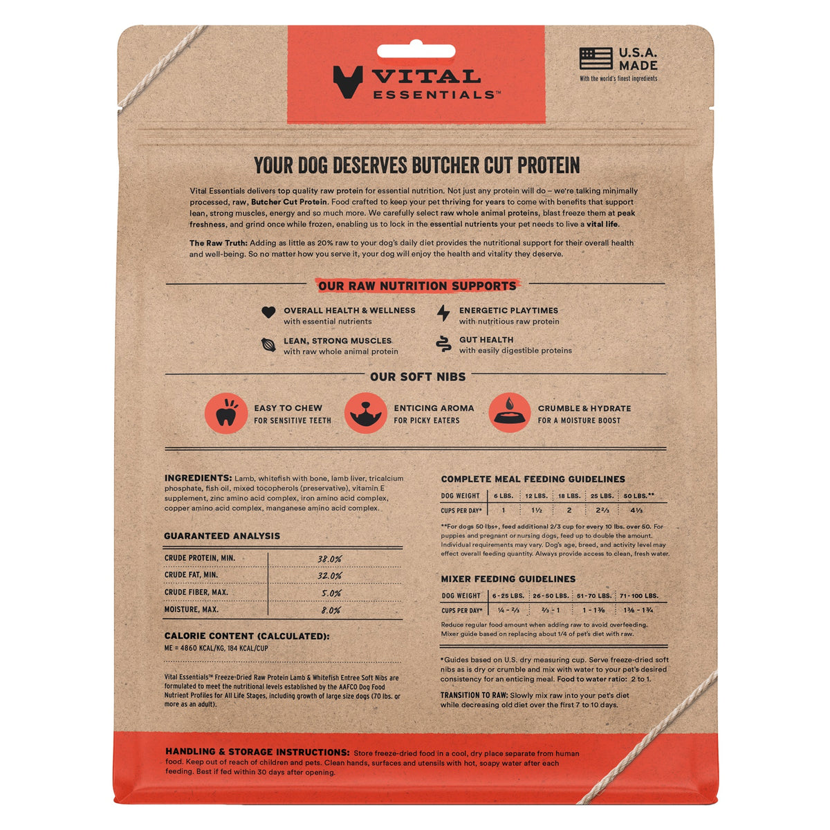 Vital Essentials Freeze-Dried Raw Lamb & Whitefish Entree & Mixer Dog Food Soft Nibs, 14 oz