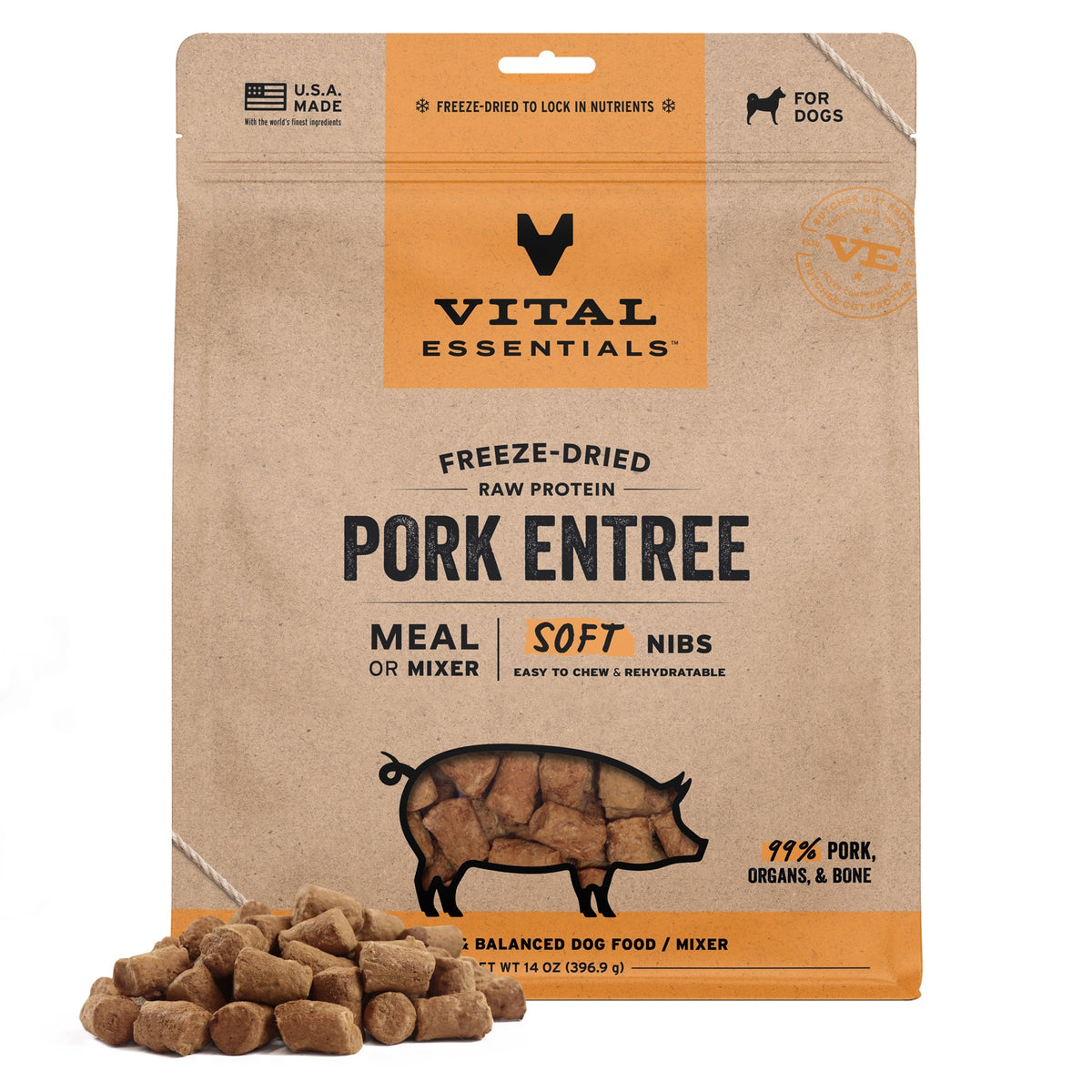 Vital Essentials Freeze-Dried Raw Pork Entree & Mixer Dog Food Soft Nibs, 14 oz