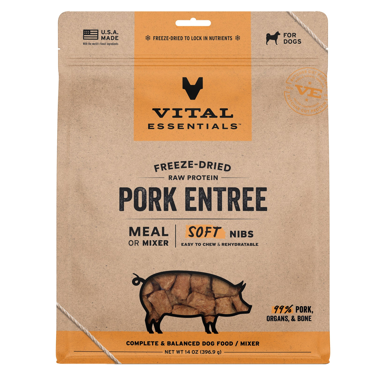 Vital Essentials Freeze-Dried Raw Pork Entree & Mixer Dog Food Soft Nibs, 14 oz