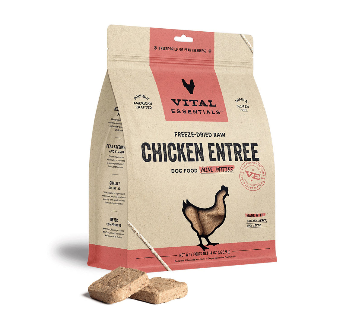 Vital Essentials® Freeze-Dried Raw Chicken Entree Dog Food Mini Patties, 14 oz