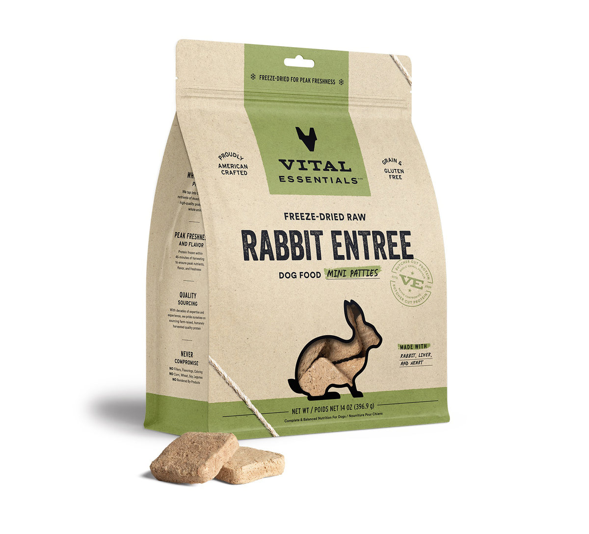 Vital Essentials® Freeze-Dried Raw Rabbit Entree Dog Food Mini Patties, 14 oz
