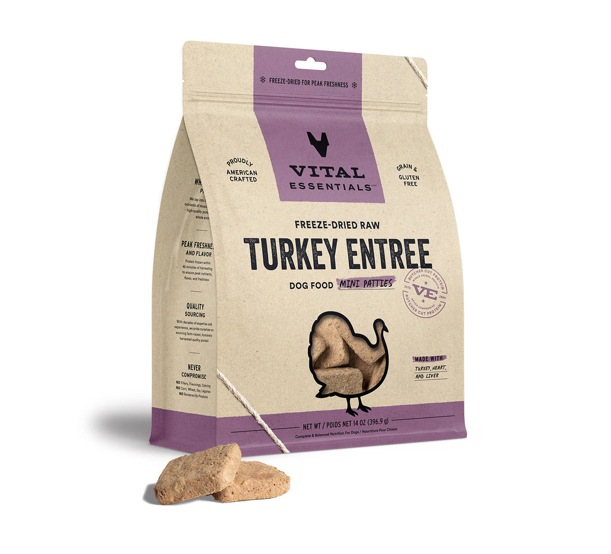 Vital Essentials® Freeze-Dried Raw Turkey Entree Dog Food Mini Patties, 14 oz