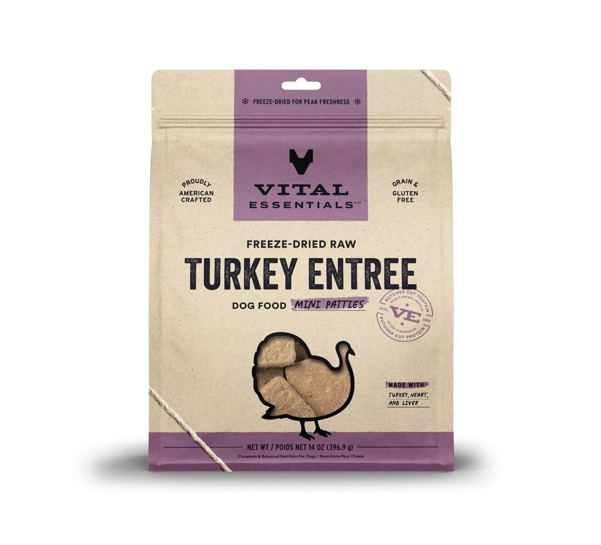 Vital Essentials® Freeze-Dried Raw Turkey Entree Dog Food Mini Patties, 14 oz