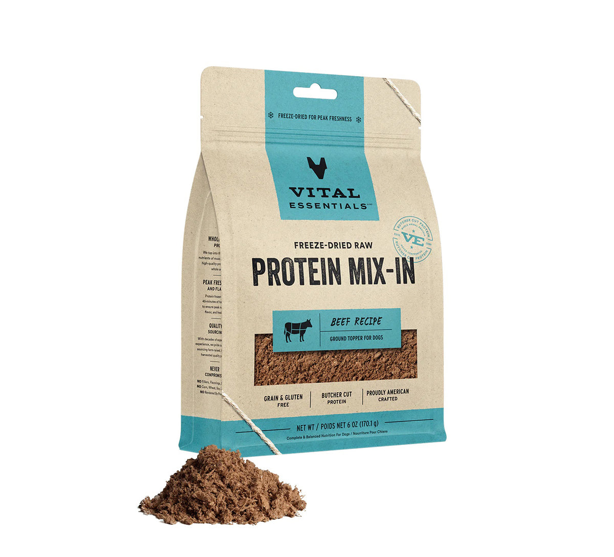 Vital Essentials® Freeze-Dried Raw Beef Protein Mix-In Ground Topper for Dogs, 6 oz