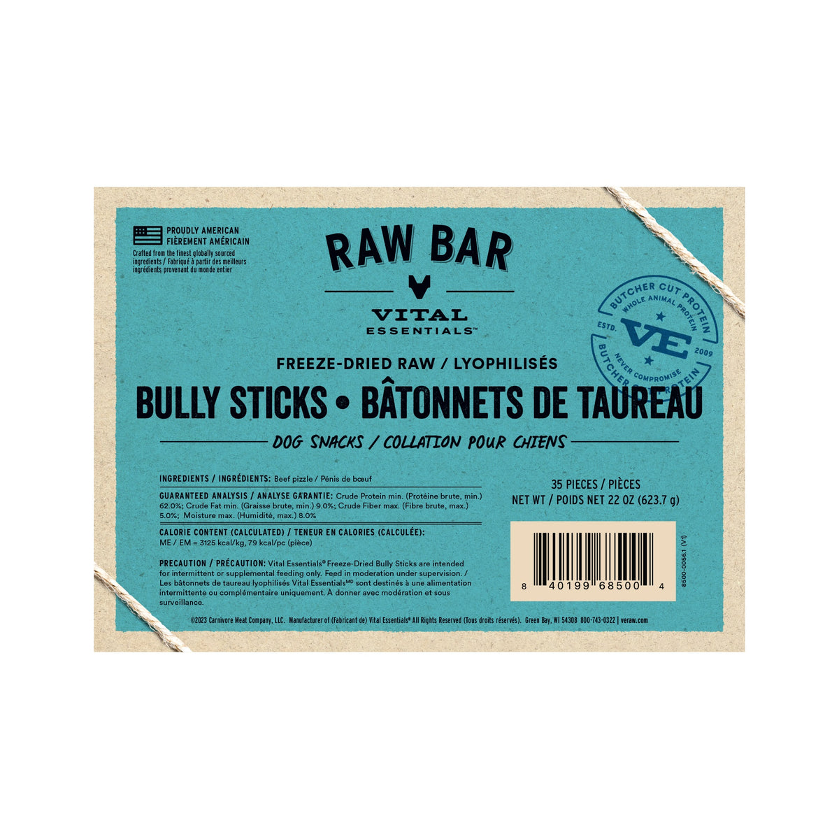 Vital Essentials® RAW BAR Freeze-Dried Raw Bully Sticks Dog Snacks - 35 pcs