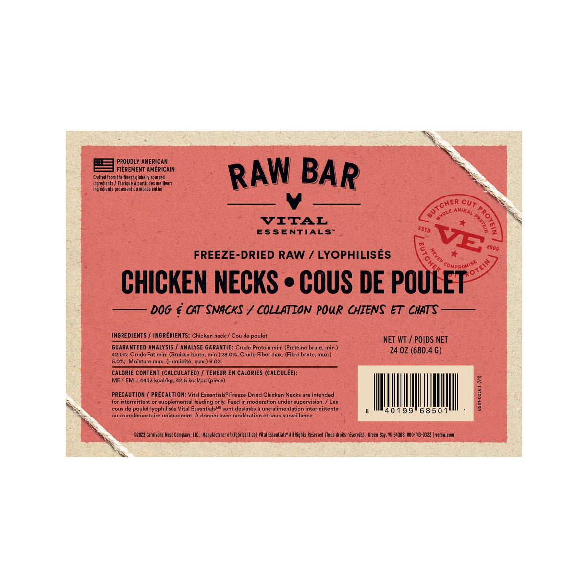 Vital Essentials® RAW BAR Freeze-Dried Raw Chicken Necks Dog & Cat Snacks 24oz