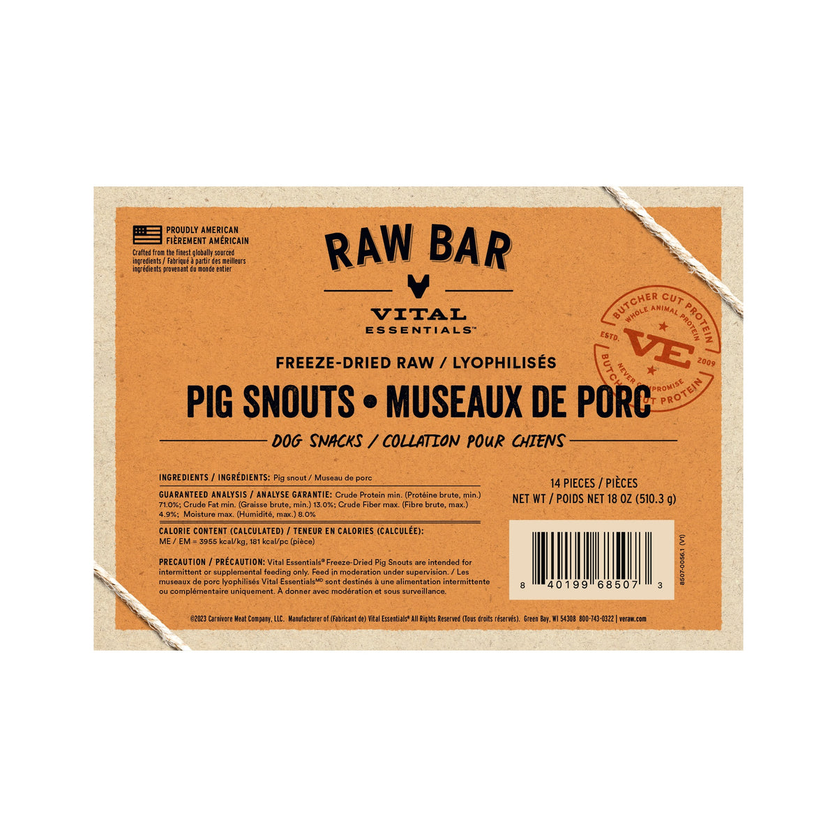 Vital Essentials® RAW BAR Freeze-Dried Raw Pig Snouts Dog Snacks - 14 pcs