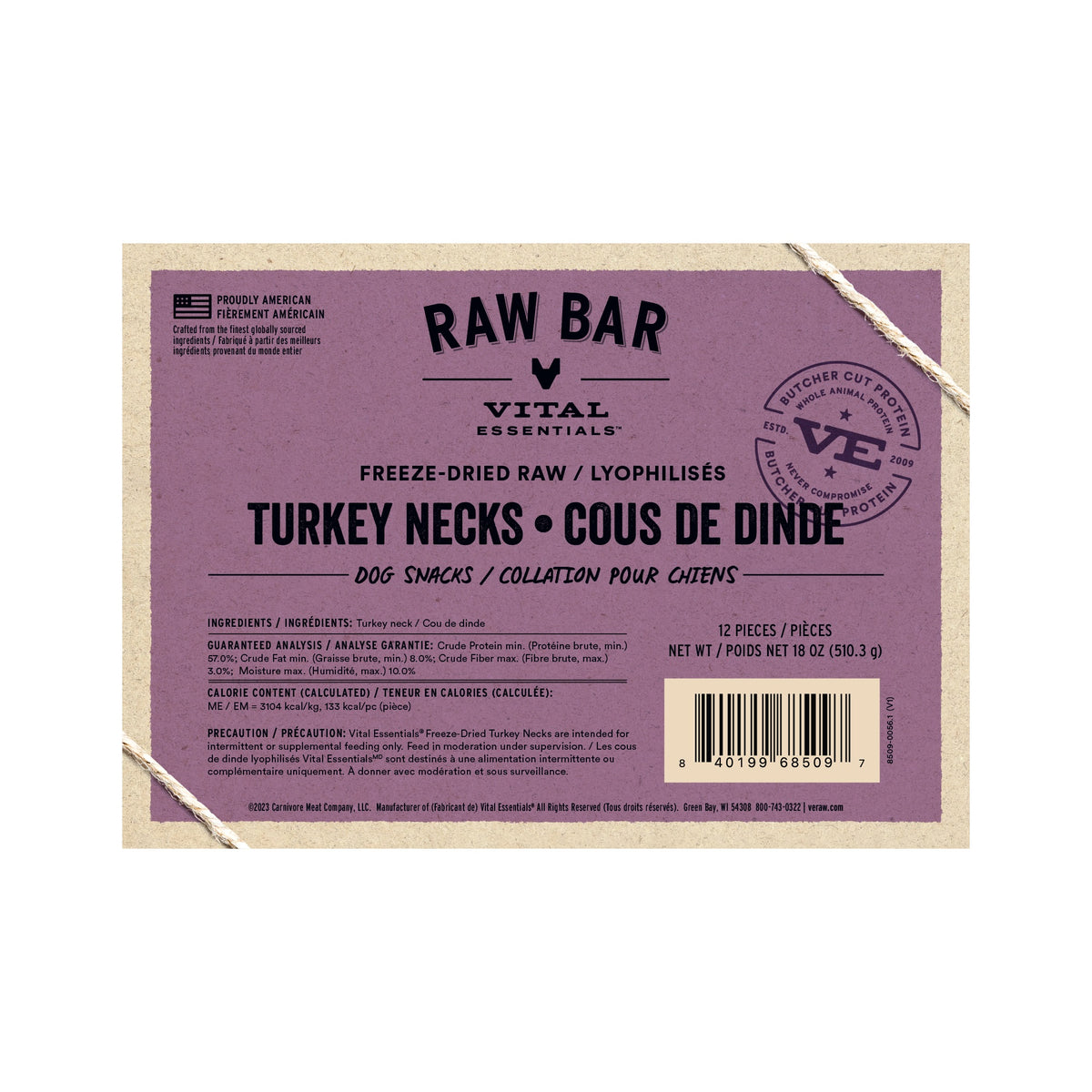 Vital Essentials® RAW BAR Freeze-Dried Raw Turkey Necks Dog Snacks - 12 pcs