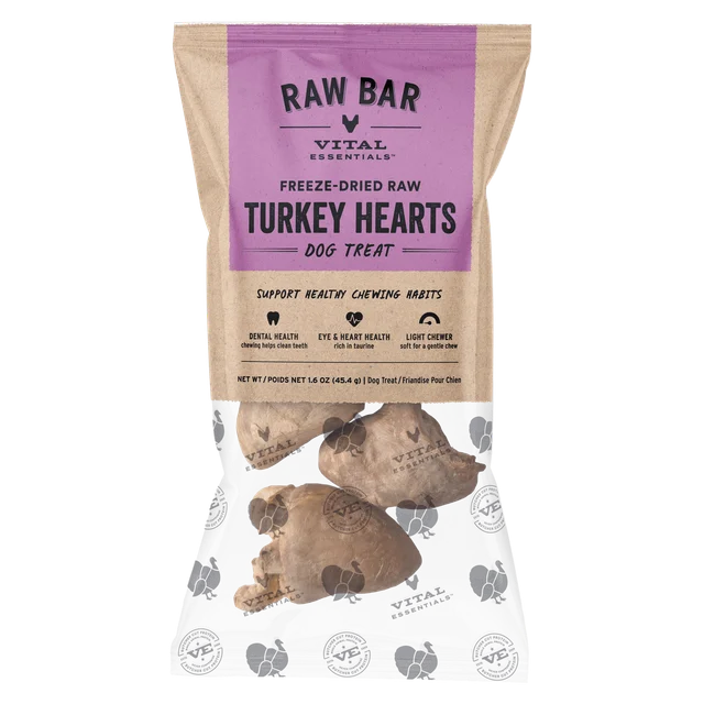 Vital Essentials RAW BAR Freeze-Dried Raw Turkey Hearts Dog Treat, 1.6 oz