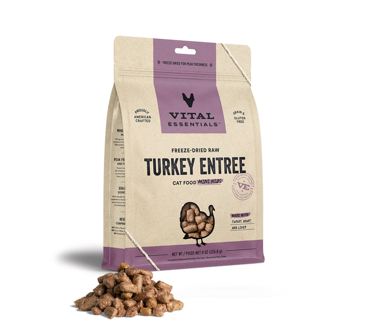 Vital Essentials® Freeze-Dried Raw Turkey Entree Cat Food Mini Nibs, 8 oz