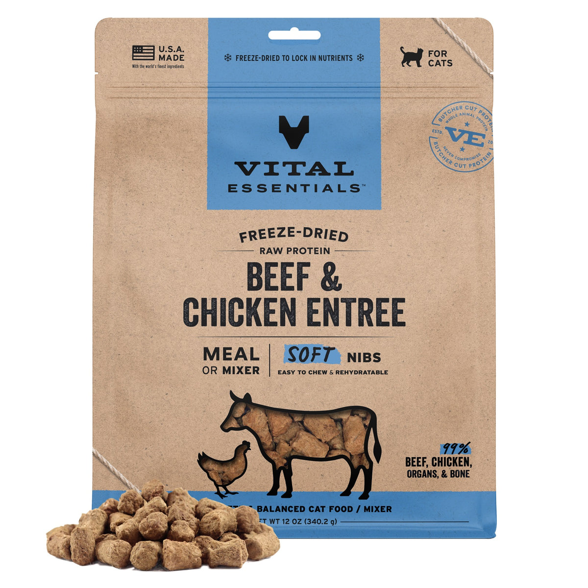Vital Essentials Freeze-Dried Raw Beef & Chicken Entree & Mixer Cat Food Soft Nibs, 12 oz