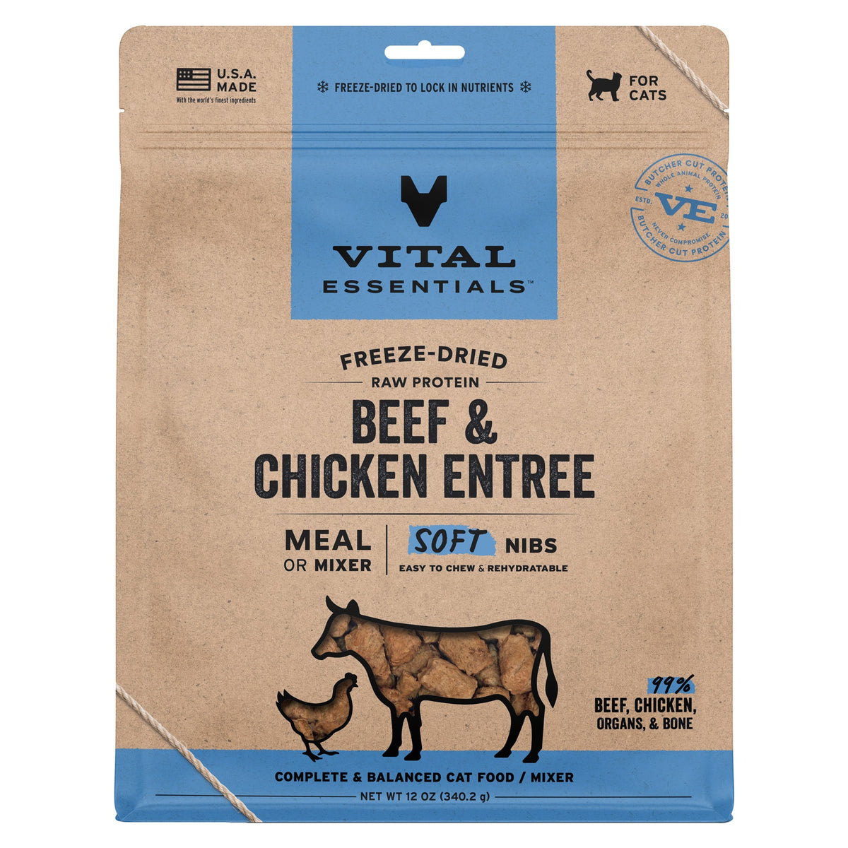 Vital Essentials Freeze-Dried Raw Beef & Chicken Entree & Mixer Cat Food Soft Nibs, 12 oz