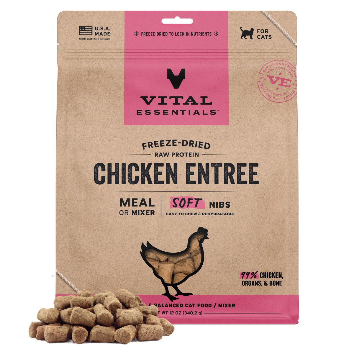 Vital Essentials Freeze-Dried Raw Chicken Entree & Mixer Cat Food Soft Nibs, 12 oz