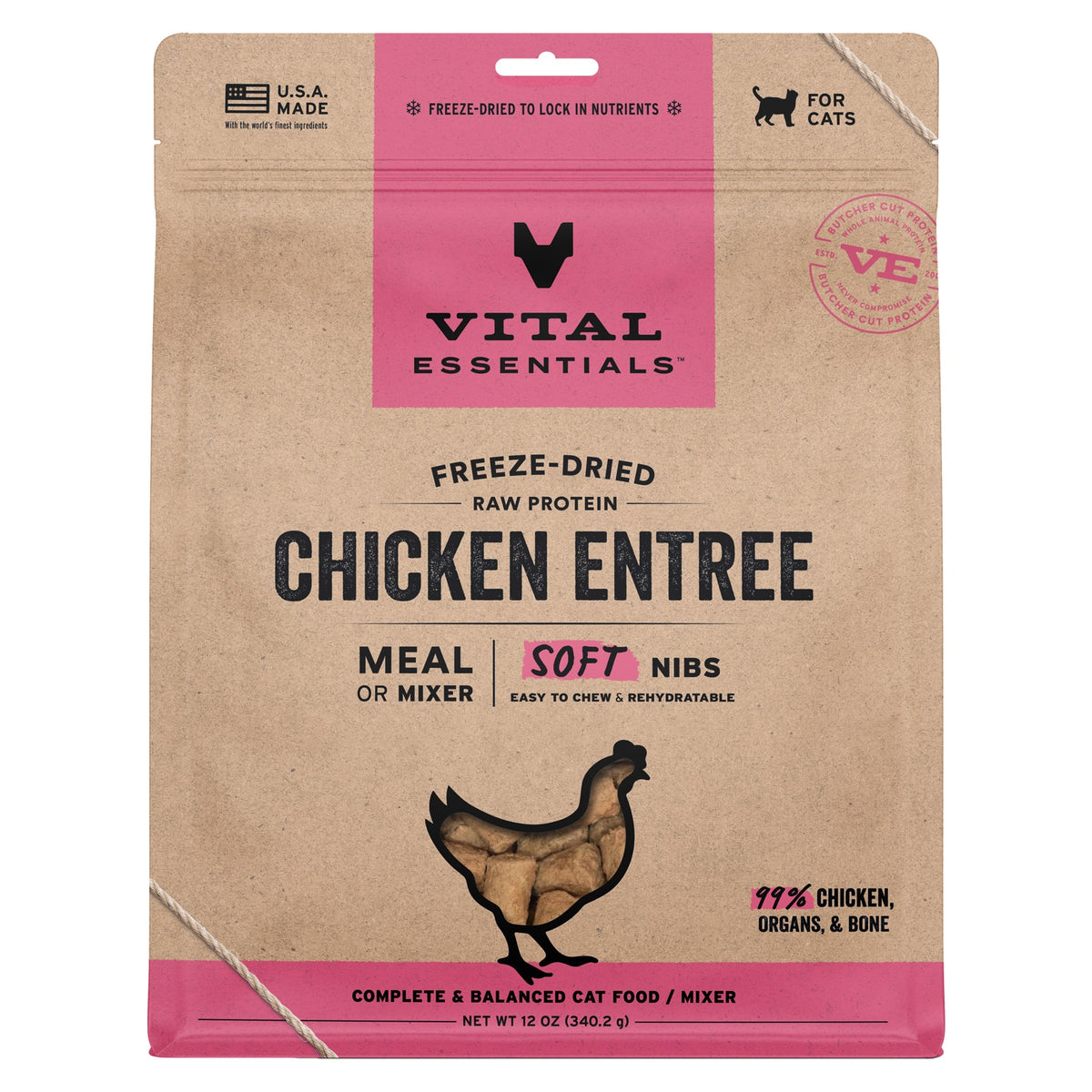 Vital Essentials Freeze-Dried Raw Chicken Entree & Mixer Cat Food Soft Nibs, 12 oz