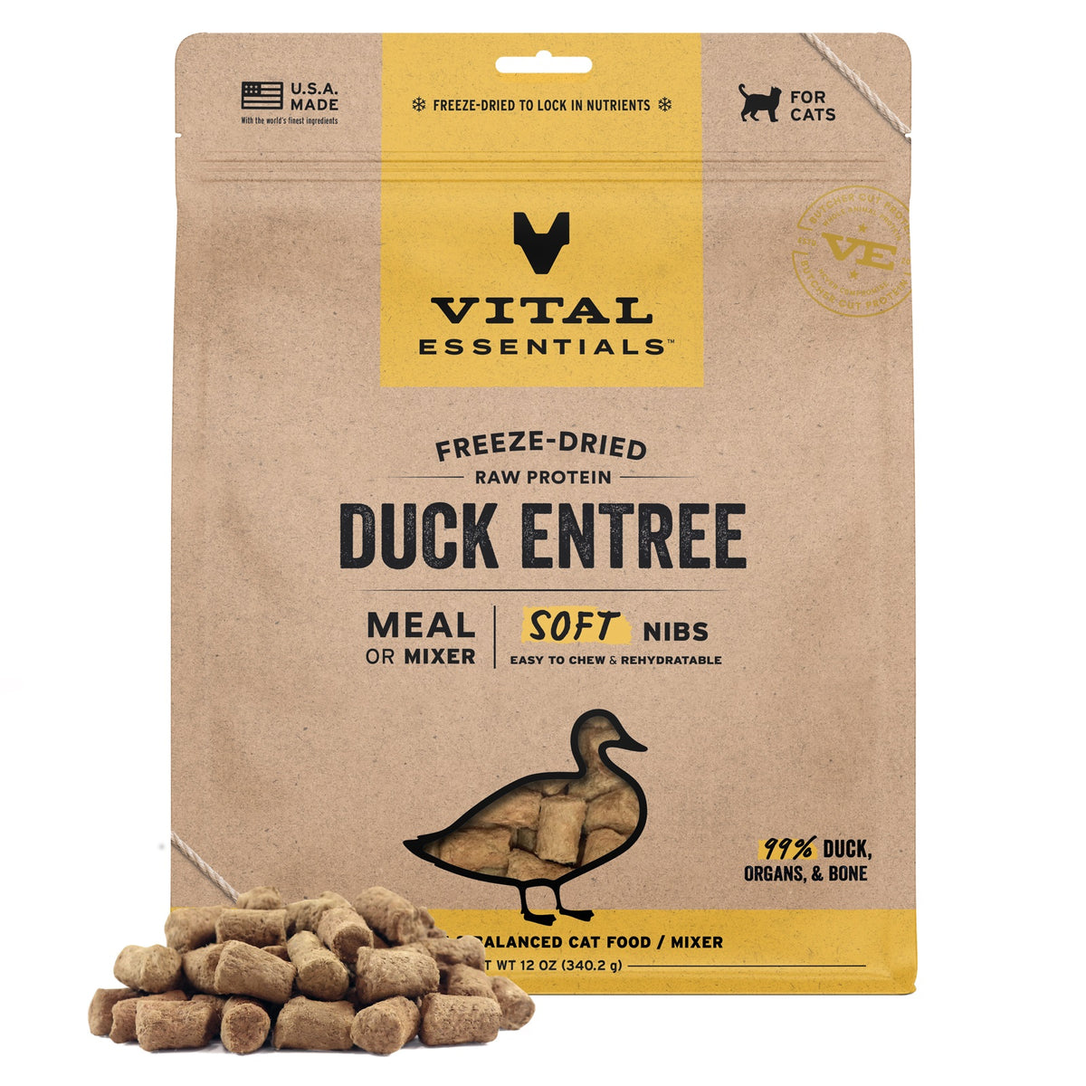 Vital Essentials Freeze-Dried Raw Duck Entree & Mixer Cat Food Soft Nibs, 12 oz