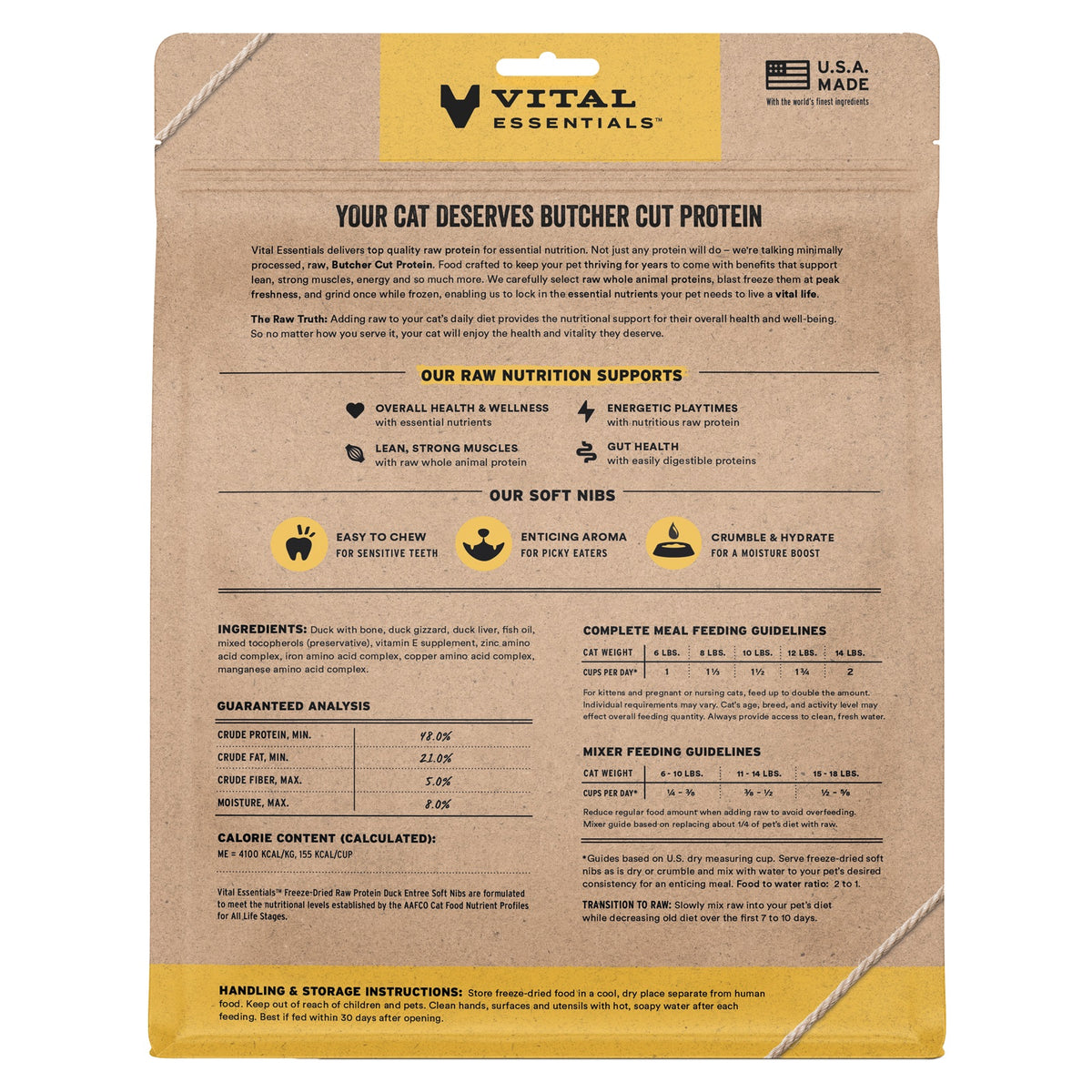 Vital Essentials Freeze-Dried Raw Duck Entree & Mixer Cat Food Soft Nibs, 12 oz