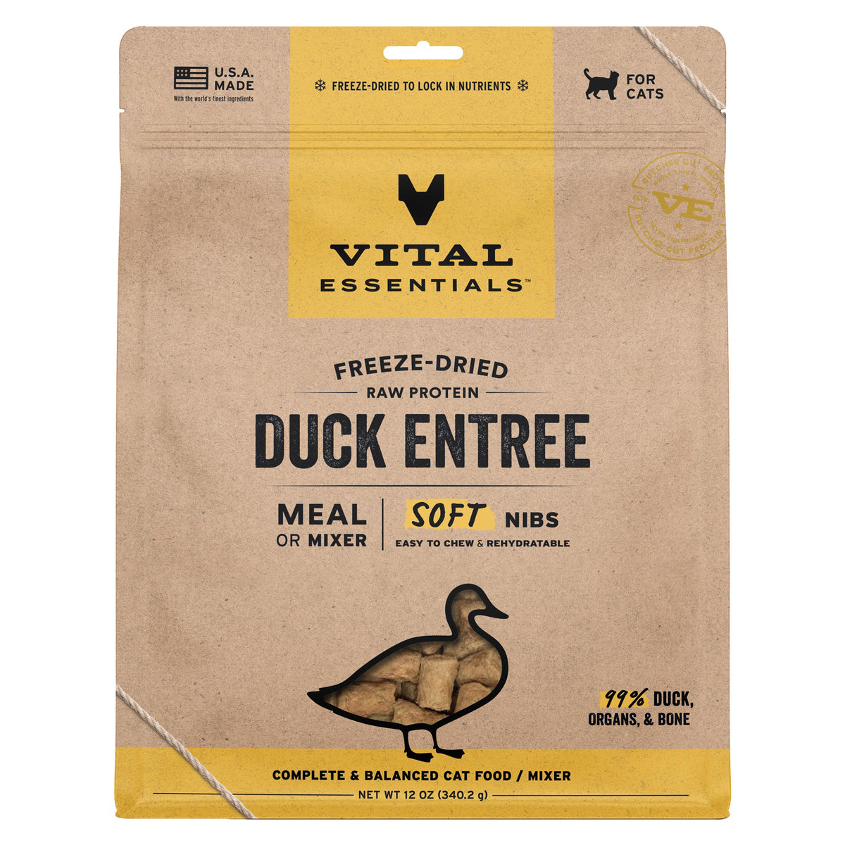 Vital Essentials Freeze-Dried Raw Duck Entree & Mixer Cat Food Soft Nibs, 12 oz
