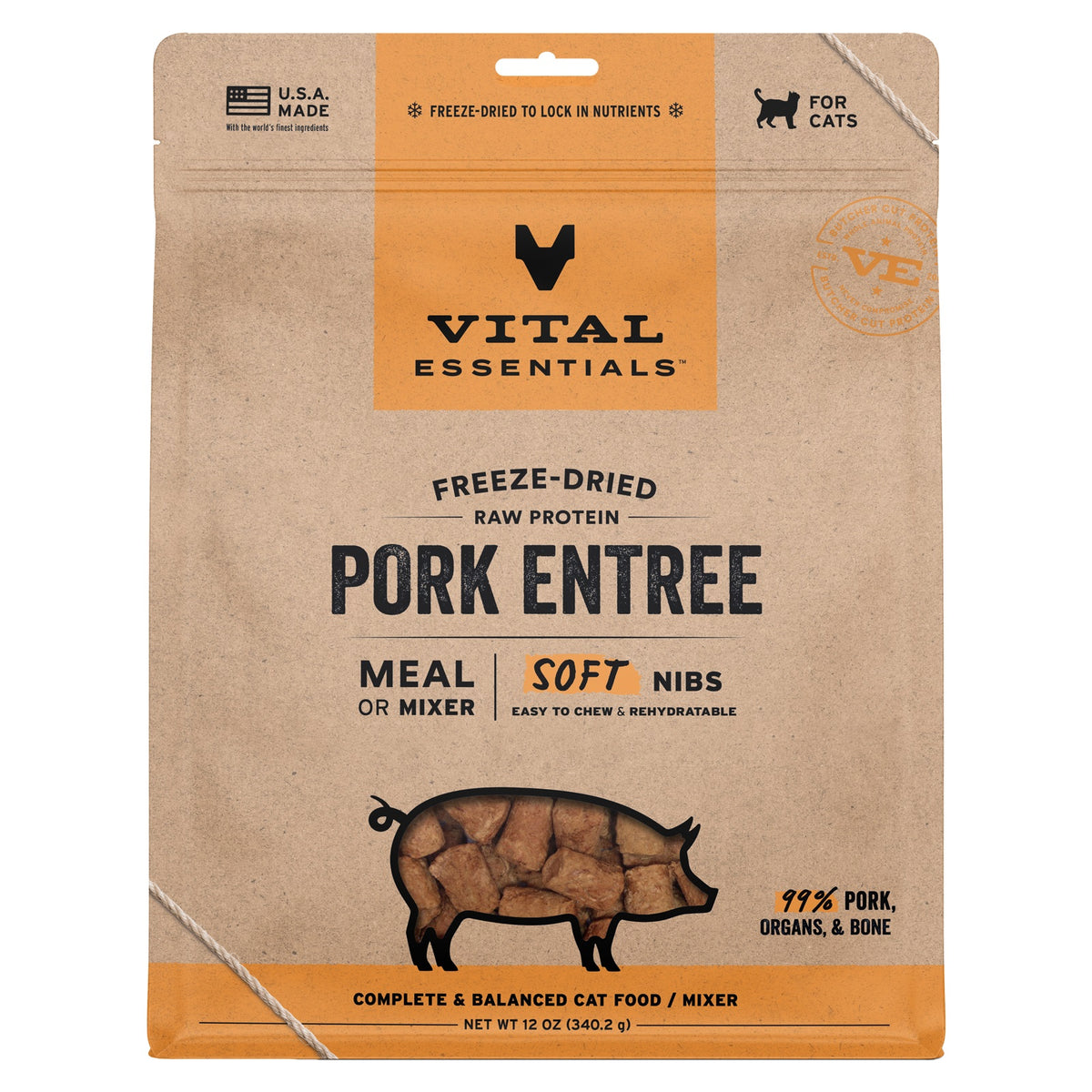 Vital Essentials Freeze-Dried Raw Pork Entree & Mixer Cat Food Soft Nibs, 12 oz