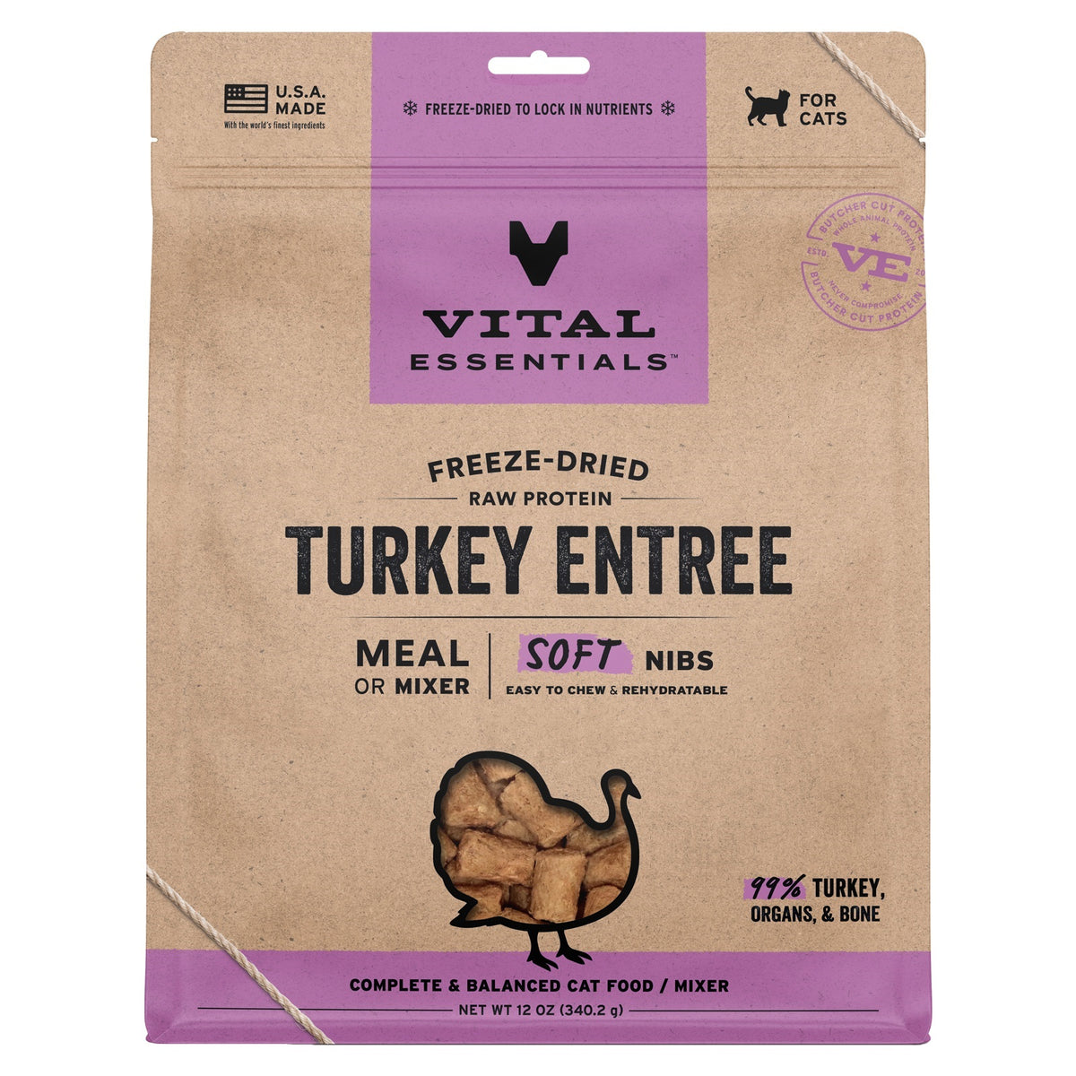Vital Essentials Freeze-Dried Raw Turkey Entree & Mixer Cat Food Soft Nibs, 12 oz