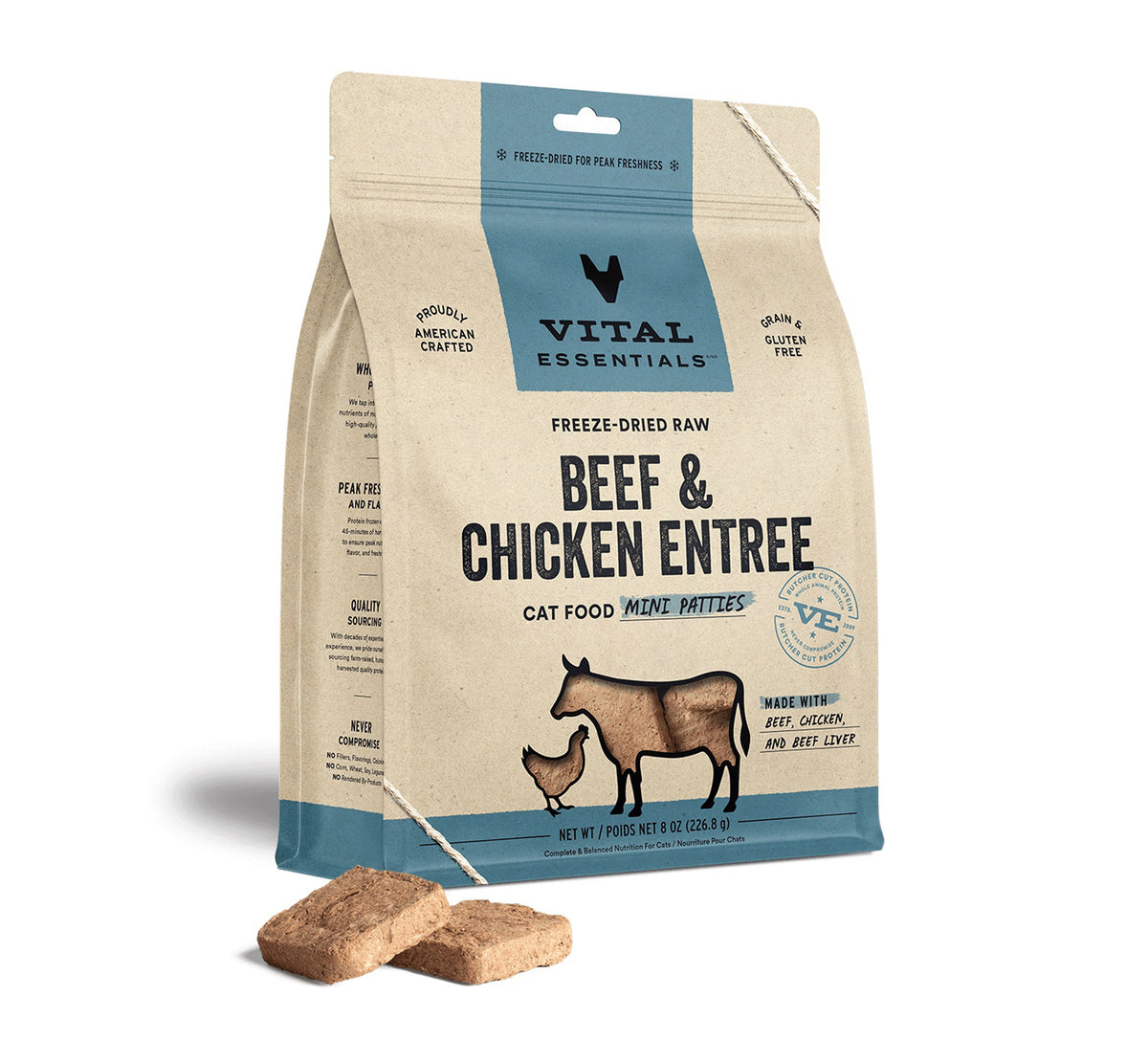 Vital Essentials® Freeze-Dried Raw Beef & Chicken Entree Cat Food Mini Patties, 8 oz