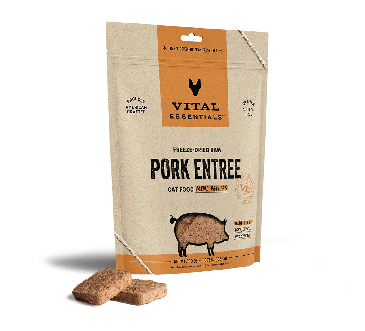 Vital Essentials® Freeze-Dried Raw Pork Entree Cat Food Mini Patties, 3.75 oz
