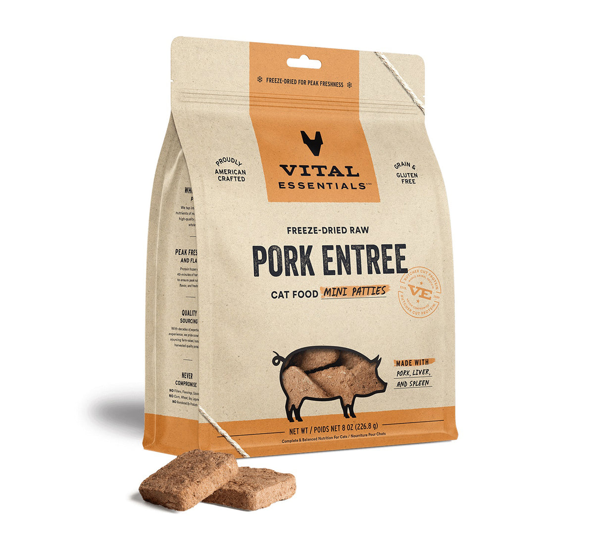 Vital Essentials® Freeze-Dried Raw Pork Entree Cat Food Mini Patties, 8 oz