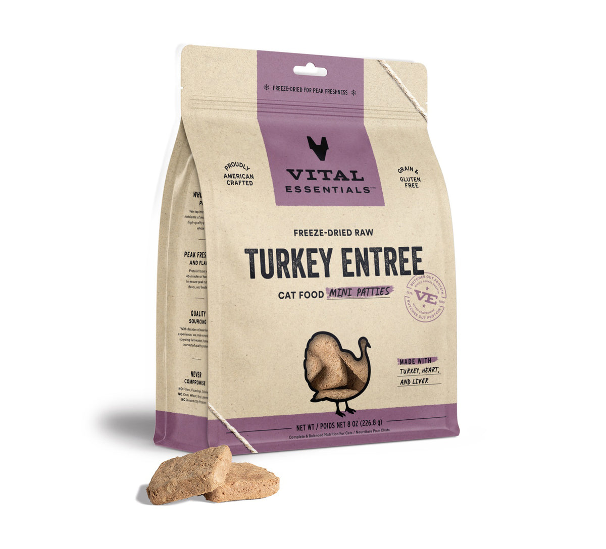 Vital Essentials® Freeze-Dried Raw Turkey Entree Cat Food Mini Patties, 8 oz