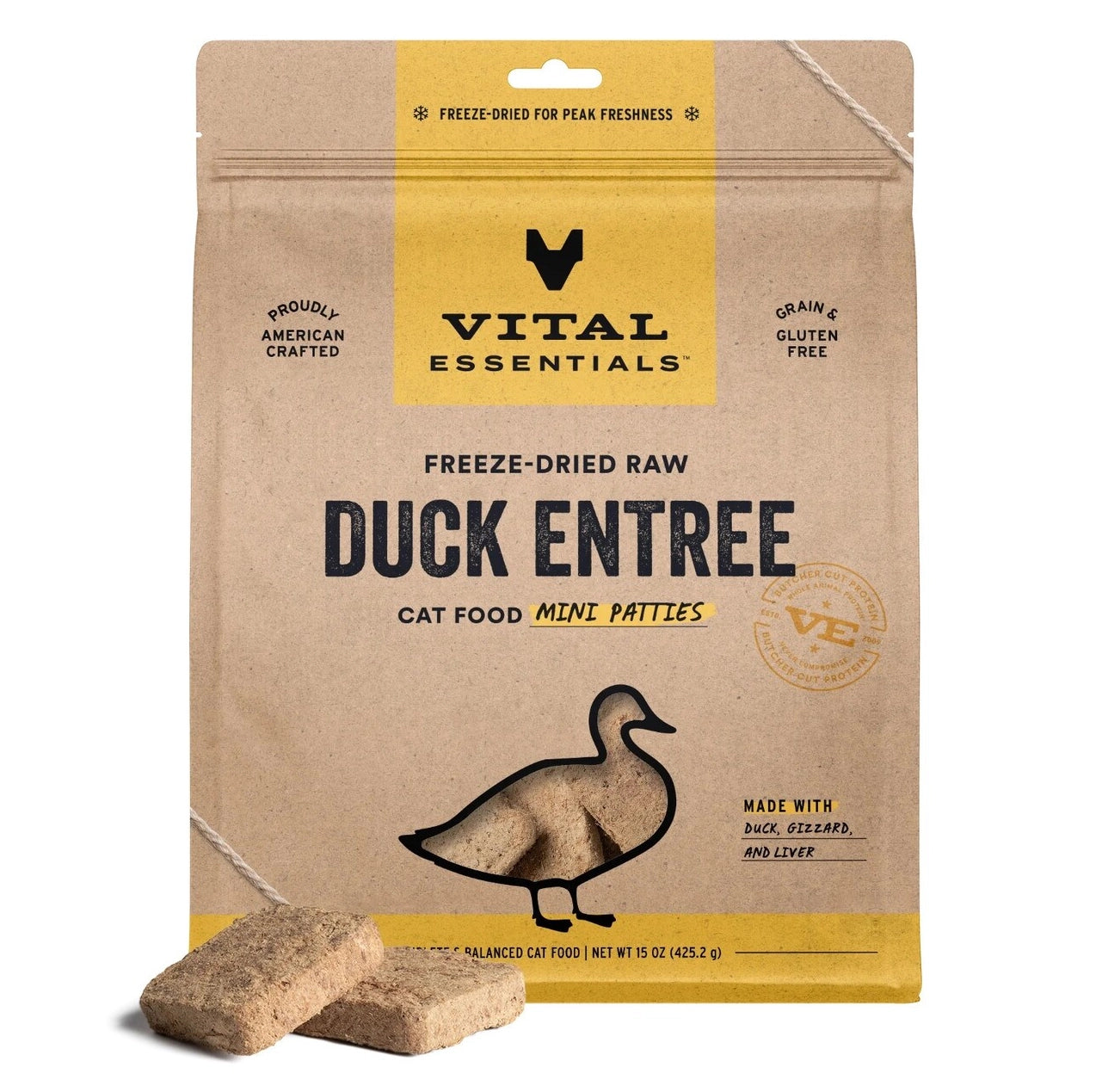 Vital Essentials Freeze-Dried Raw Duck Entree Cat Food Mini Patties, 15 oz