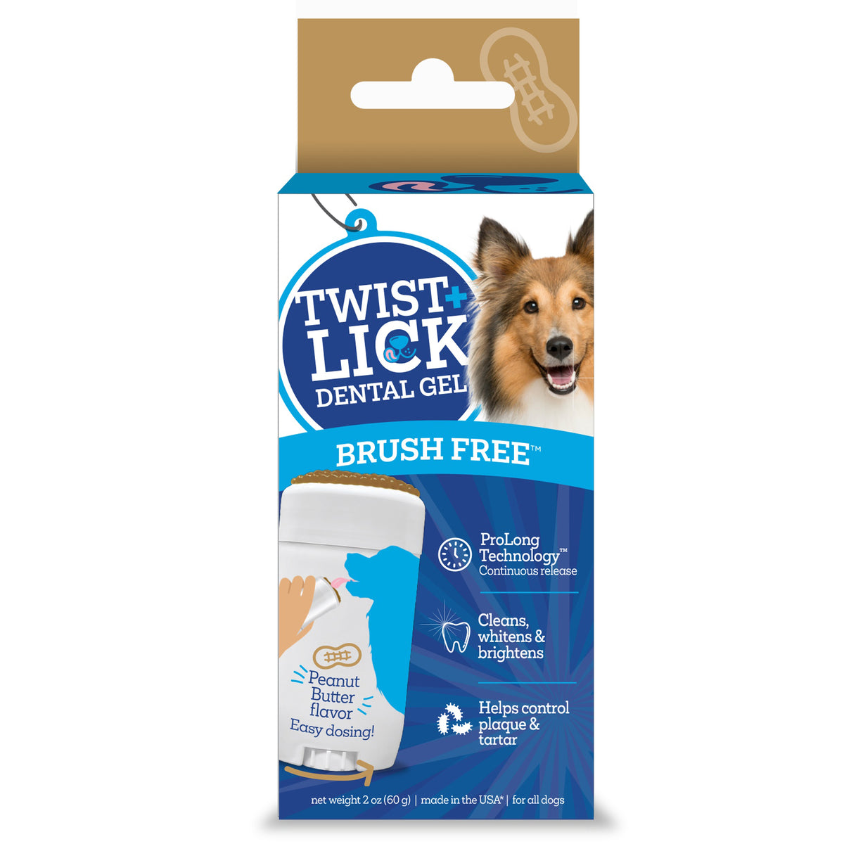 Vetality Brush Free Twist & Lick Dental Gel for Dogs PB Flavor 2 oz (60g)