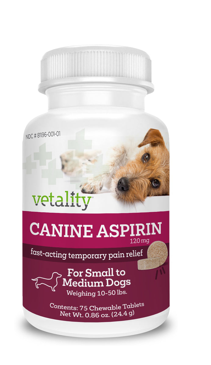 Vetality Canine Aspirin for Small-Med Dogs 10-50 lbs 75ct
