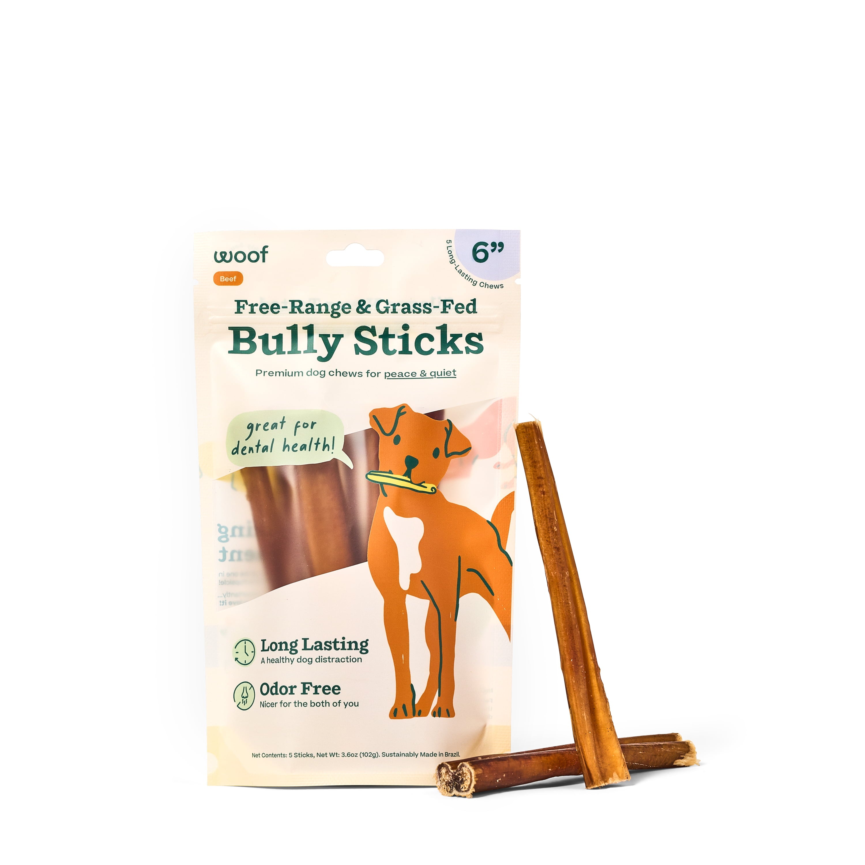 WOOF BullySafe Chews - Bully Stick - 5pk 6in