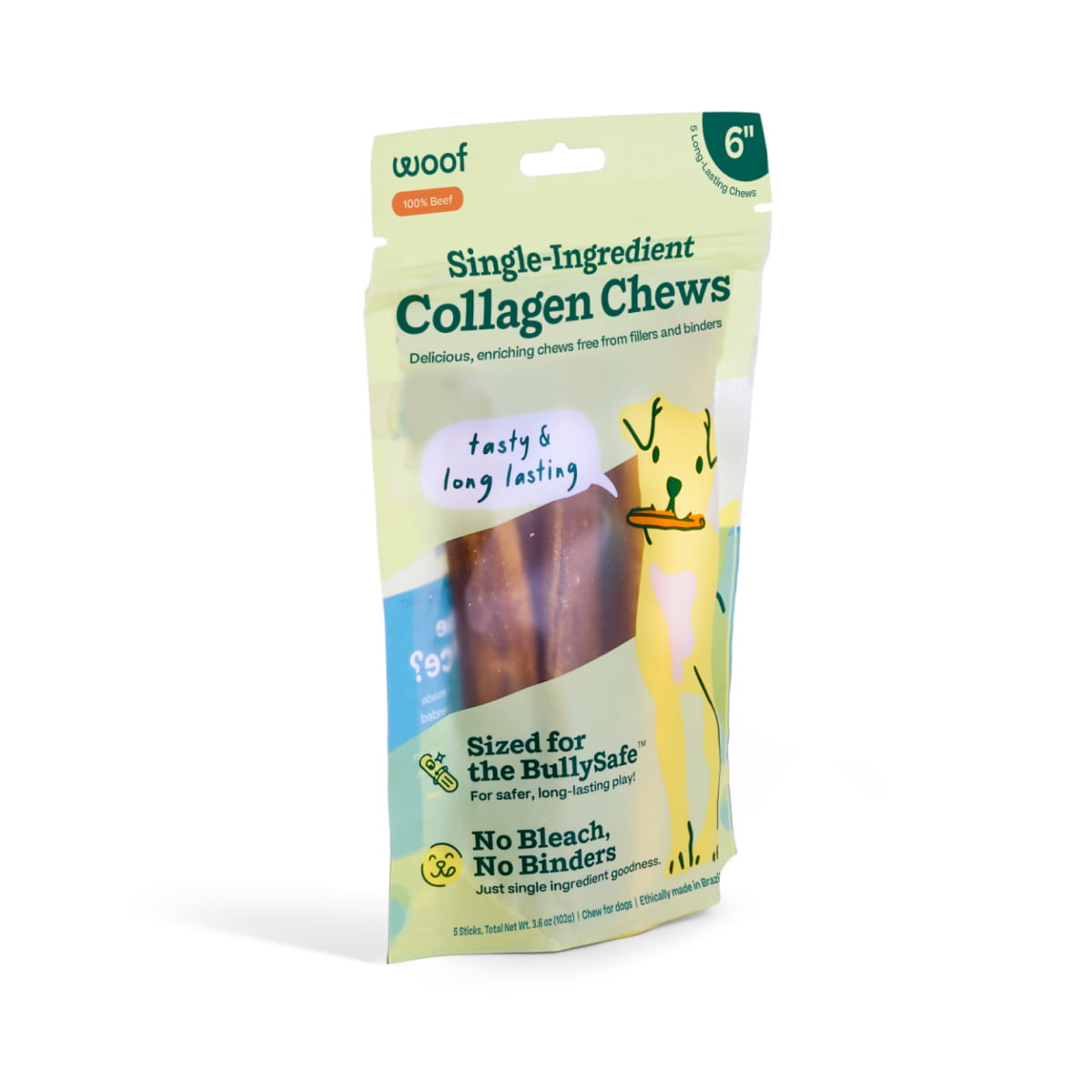 WOOF BullySafe Chews - Pure Collagen - 5pk 6in