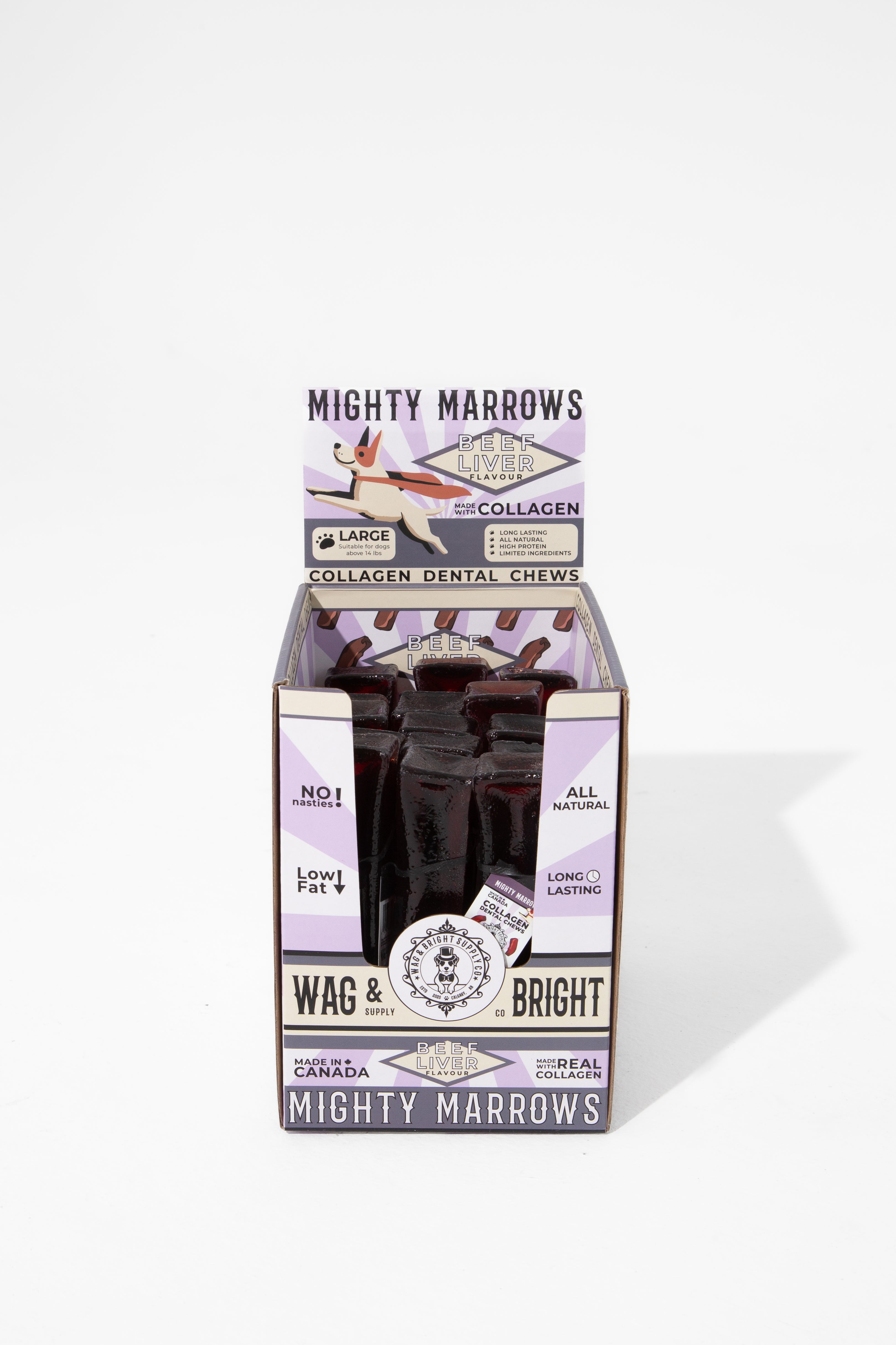 Wag & Bright Supply Co. Mighty Marrows Collagen Dental Chews Beef Liver Large Case (18 Units)