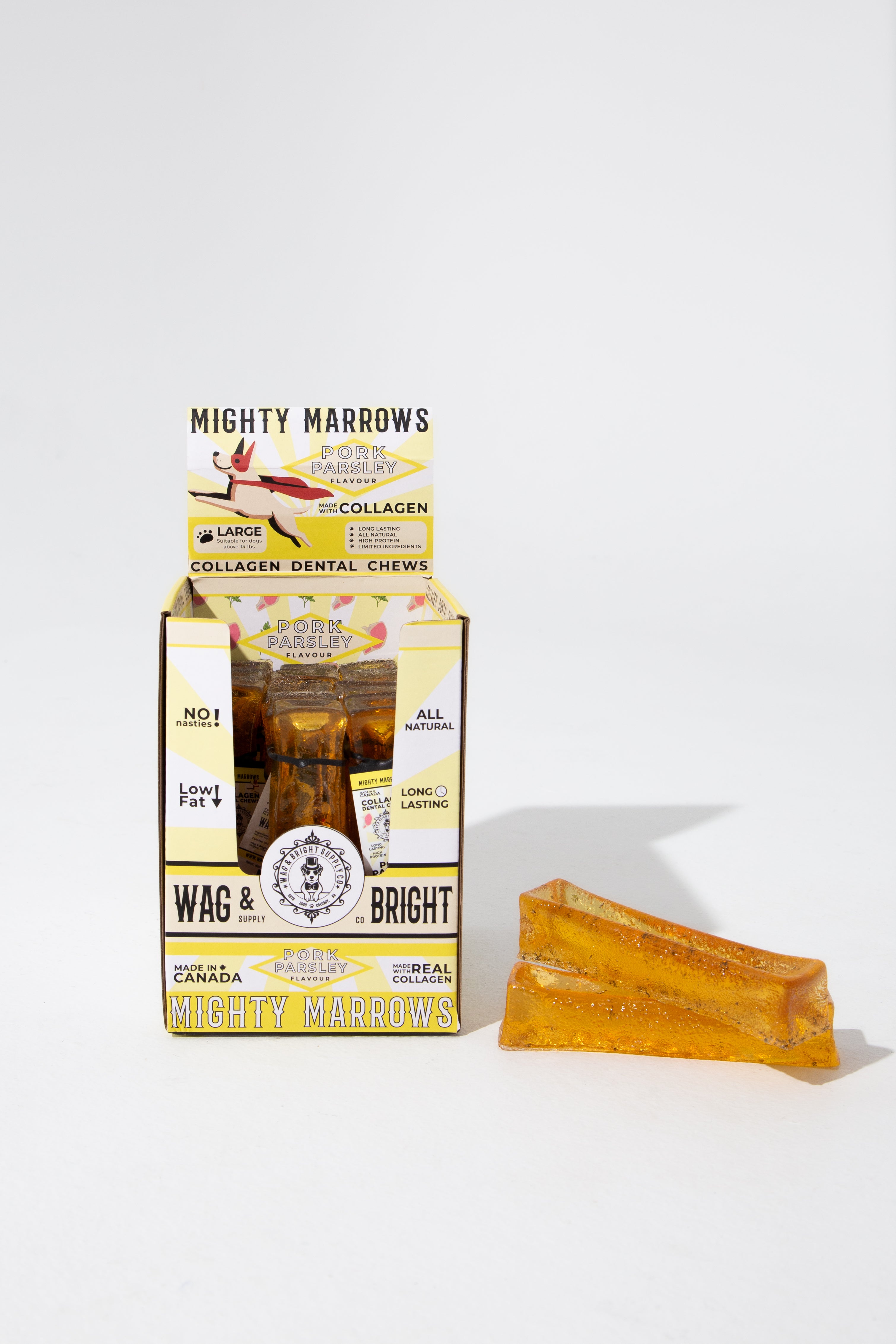 Wag & Bright Supply Co. Mighty Marrows Collagen Dental Chews Pork Parsley Large Case (18 Units)