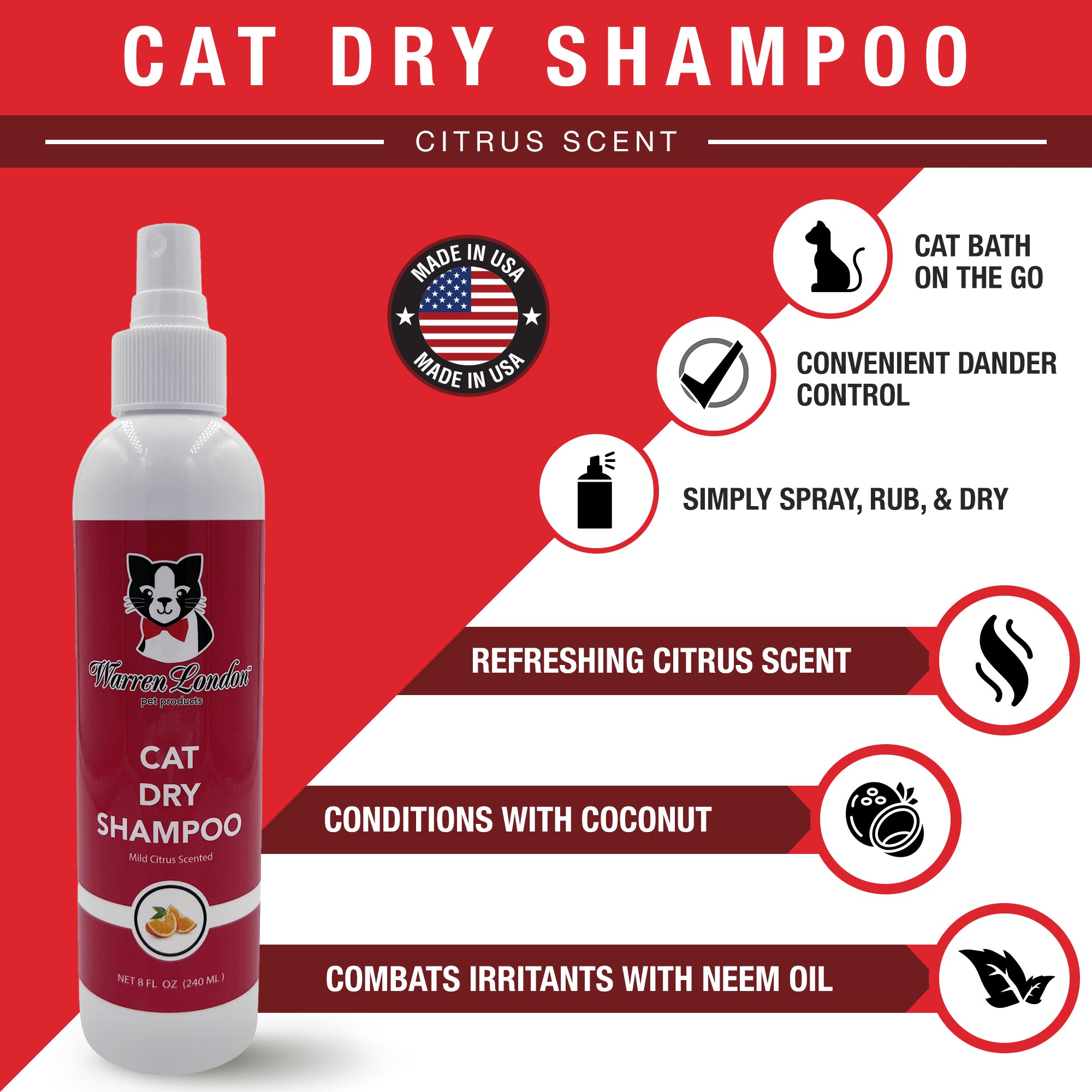 Warren London Cat Dry Shampoo - Citrus - 8oz