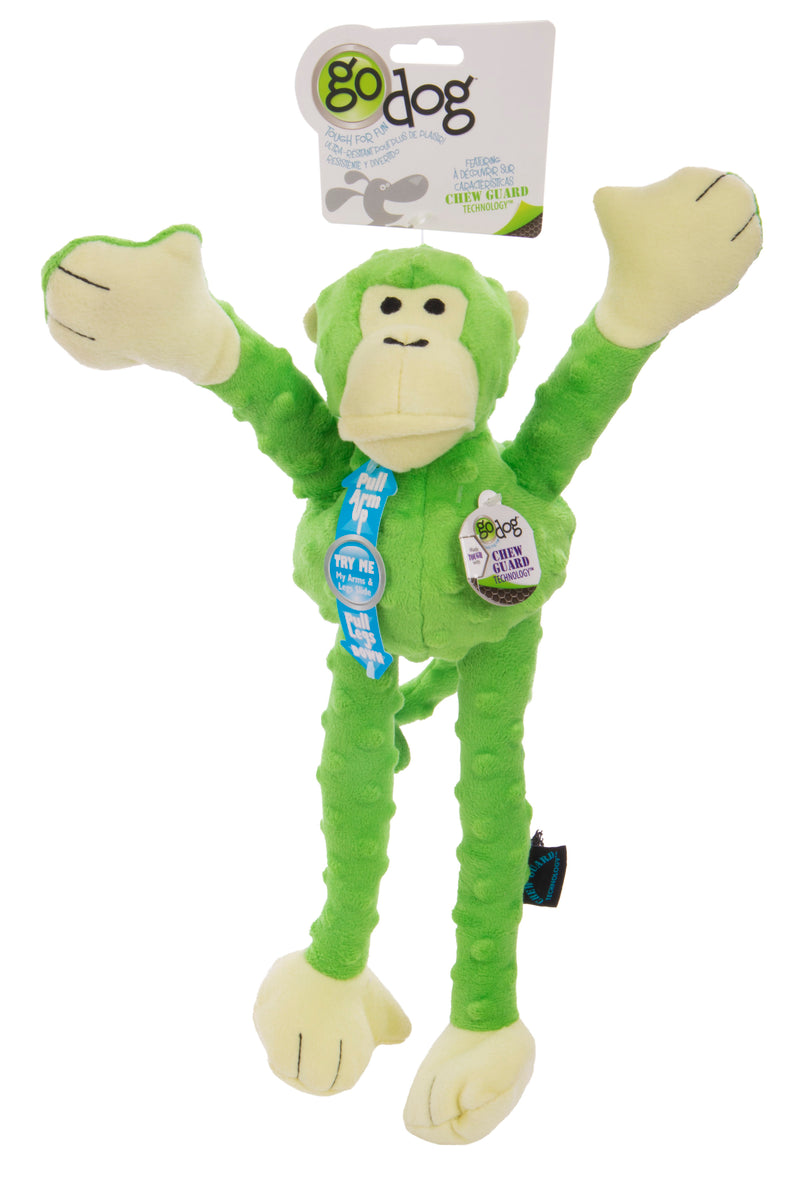 goDog Crazy Tugs Monkeys Squeaky Plush Dog Toy Large