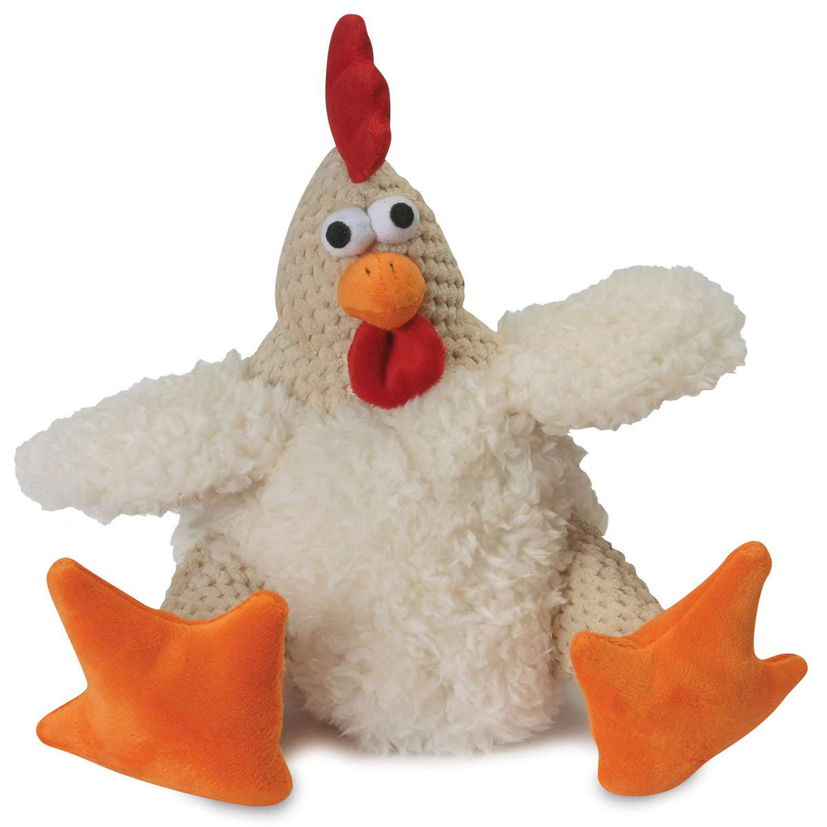 goDog Checkers Fat Rooster White w/Chew Guard Plush Dog Toy Large