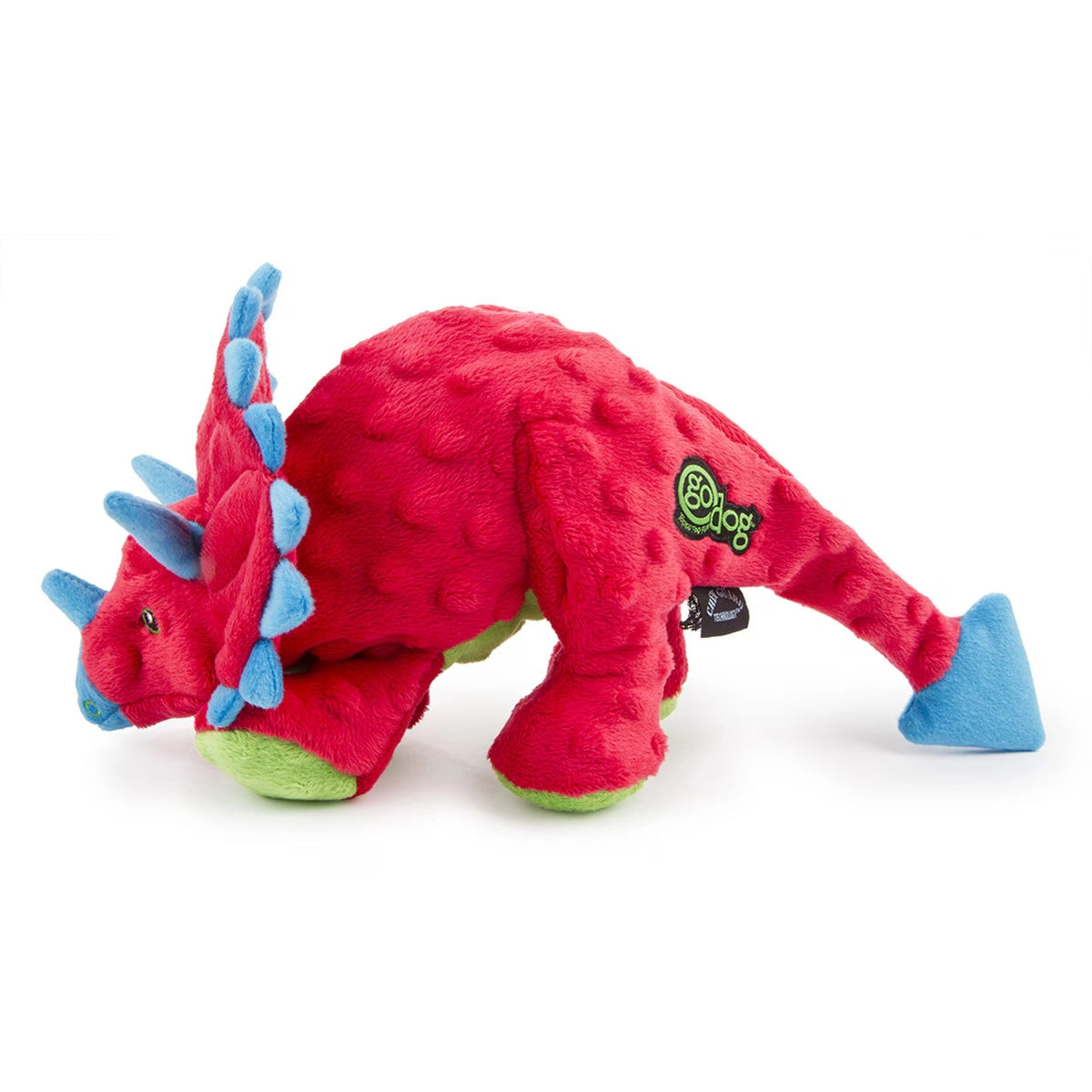 goDog Dino Triceratops w/Chew Guard Plush Dog Toy Red Large