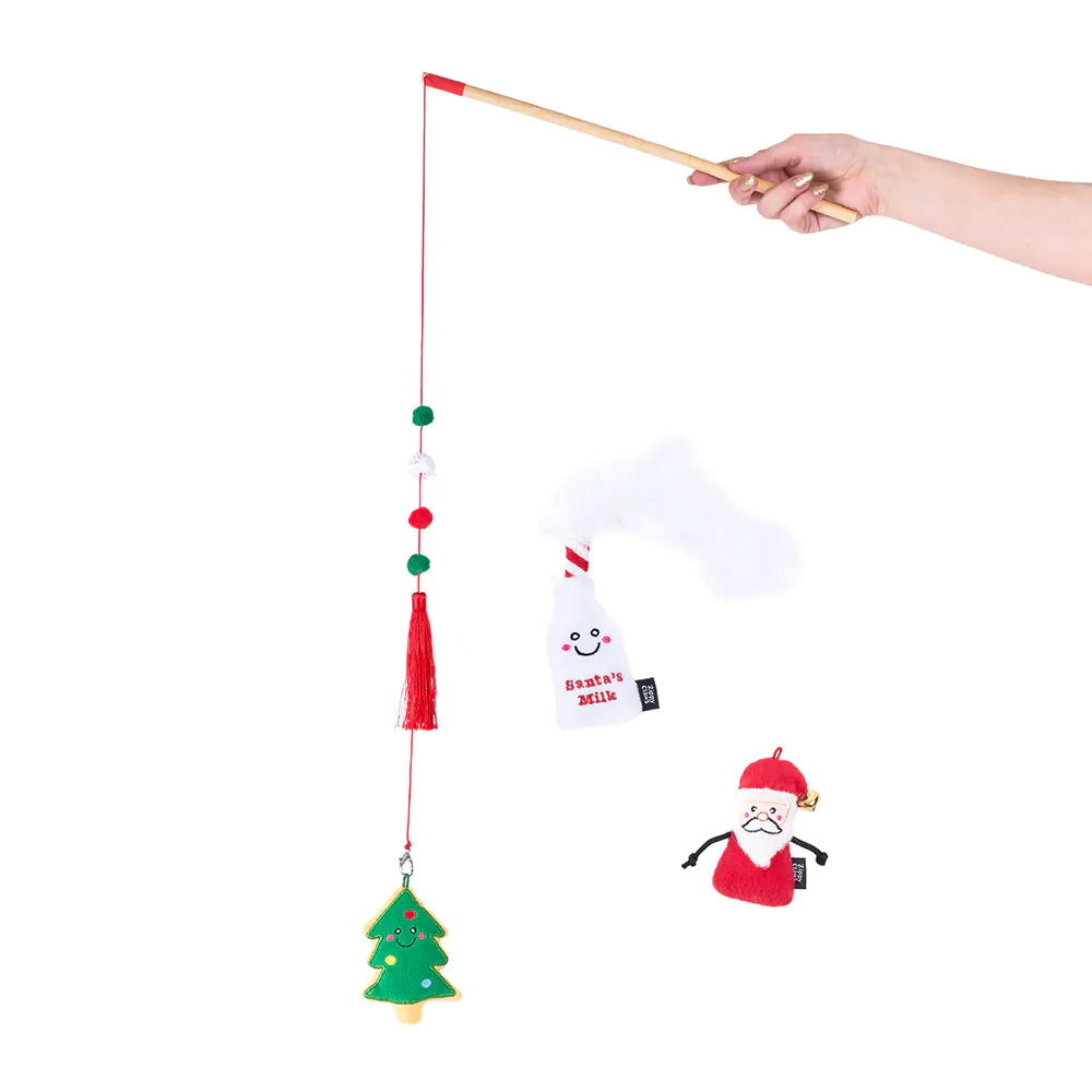 ZippyClaws Holiday ZippyStick Santa with Cookies & Milk Cat Toy