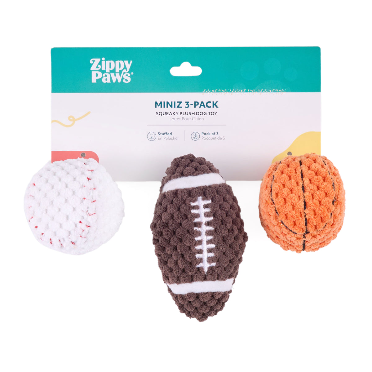 ZippyPaws Miniz Sportsballz Plush Dog Toy 3pk