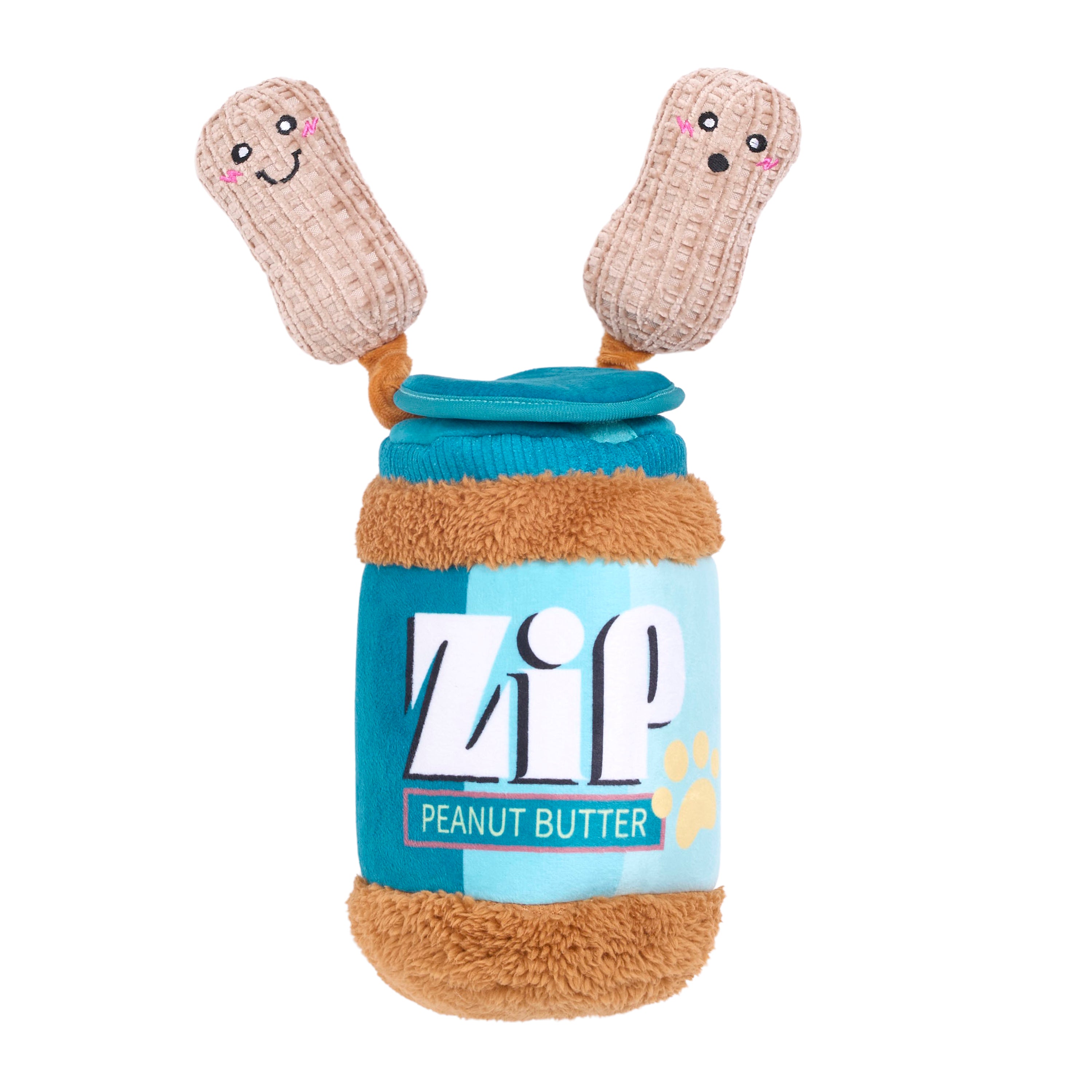 ZippyPaws Bungee Burrow Peanut Butter Jar Plush Dog Toy
