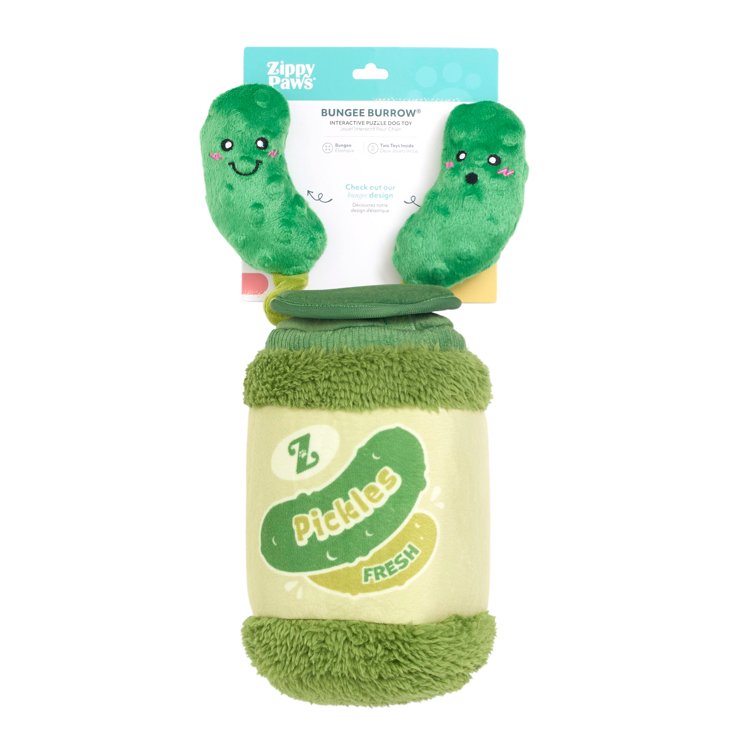 ZippyPaws Bungee Burrow Pickle Jar Plush Dog Toy