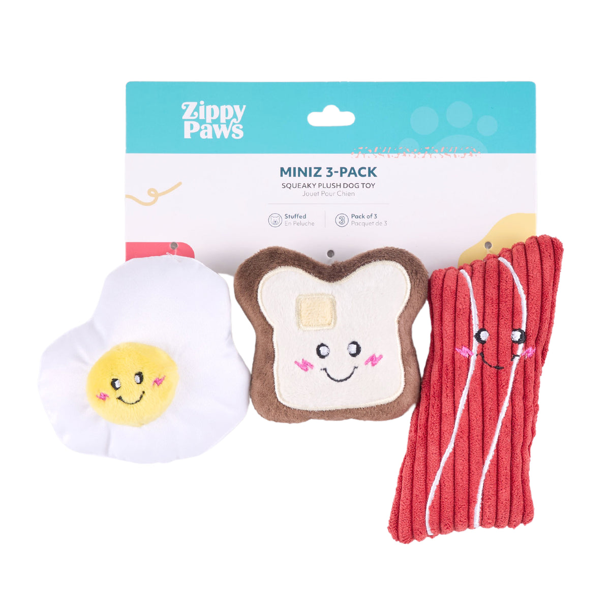 ZippyPaws Miniz Breakfast Foods Plush Dog Toy 3pk