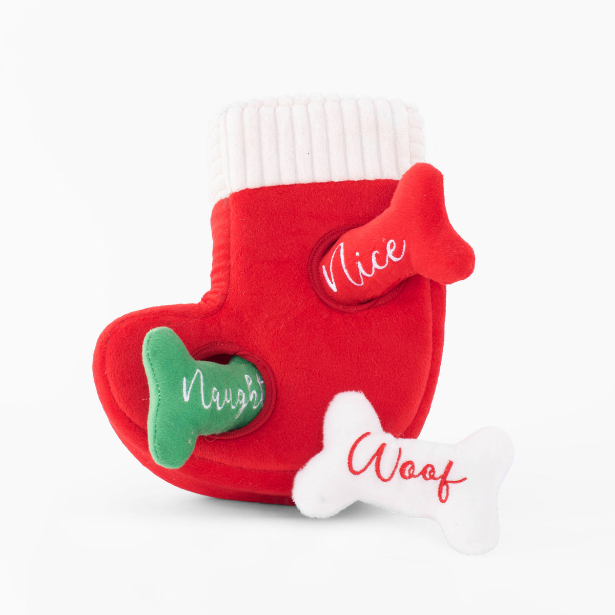 ZippyPaws Holiday Zippy Burrow Naughty or Nice Stocking Plush Dog Toy