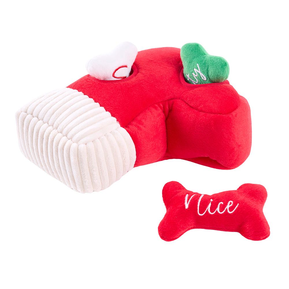 ZippyPaws Holiday Zippy Burrow Naughty or Nice Stocking Plush Dog Toy