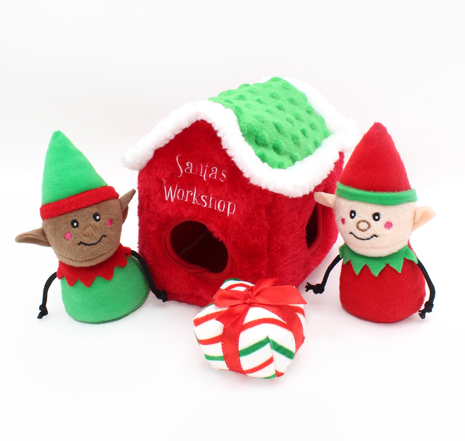 ZippyPaws Holiday Burrow™ Santa's Workshop Plush Dog Toy.