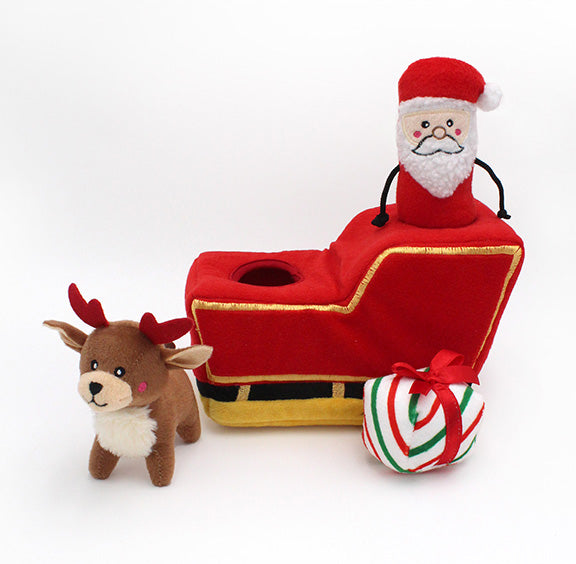 ZippyPaws Holiday Burrow™ Santa's Sleigh Plush Dog Toy