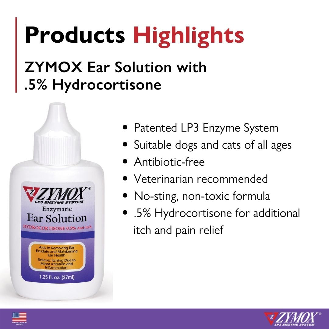 Zymox Ear Solution w/ .5% hydrocortisone - 1.25 oz. bottle